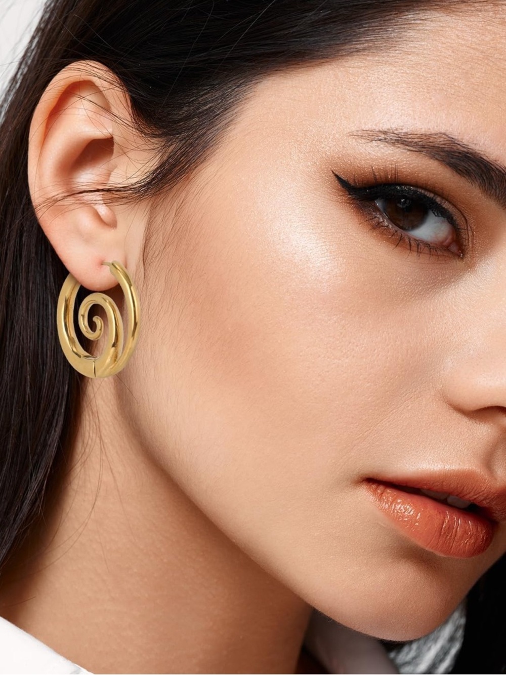 Gold Spiral Swirl Wave Hoop Earrings β Stainless Steel
